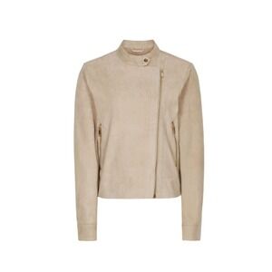 Reiss Suede Biker Jacket Womens 4 Beige Asymmetric Zip Moto Neutral Minimalist